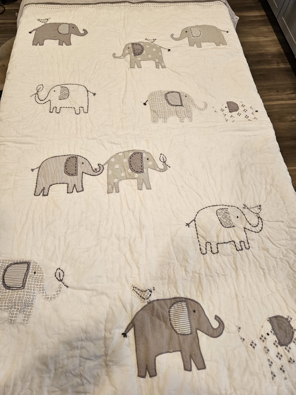 Elephant Print Cream Baby Quilt - Soft Nursery Bedding
